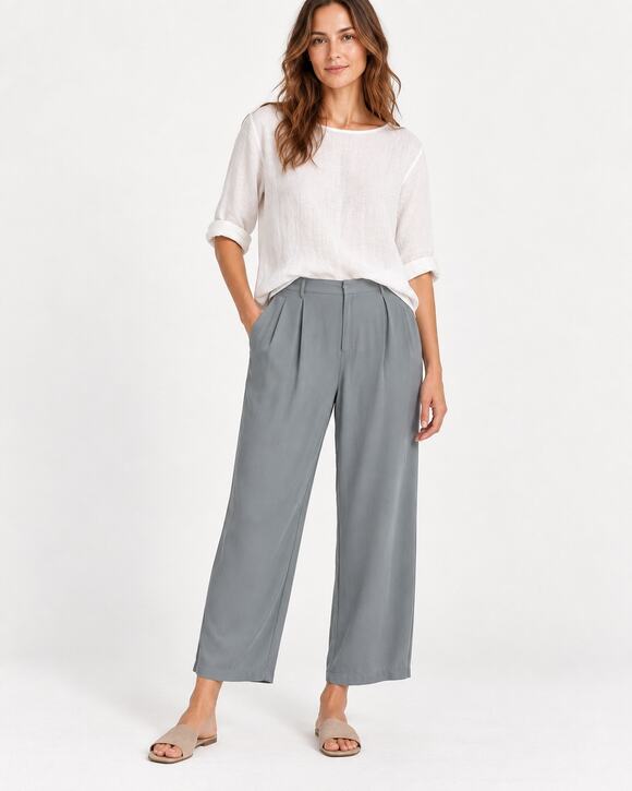 Eileen Fisher Pants - Eileen Fisher 100% Silk Pants Gray Large Lightweight Laganlook Beach Resort